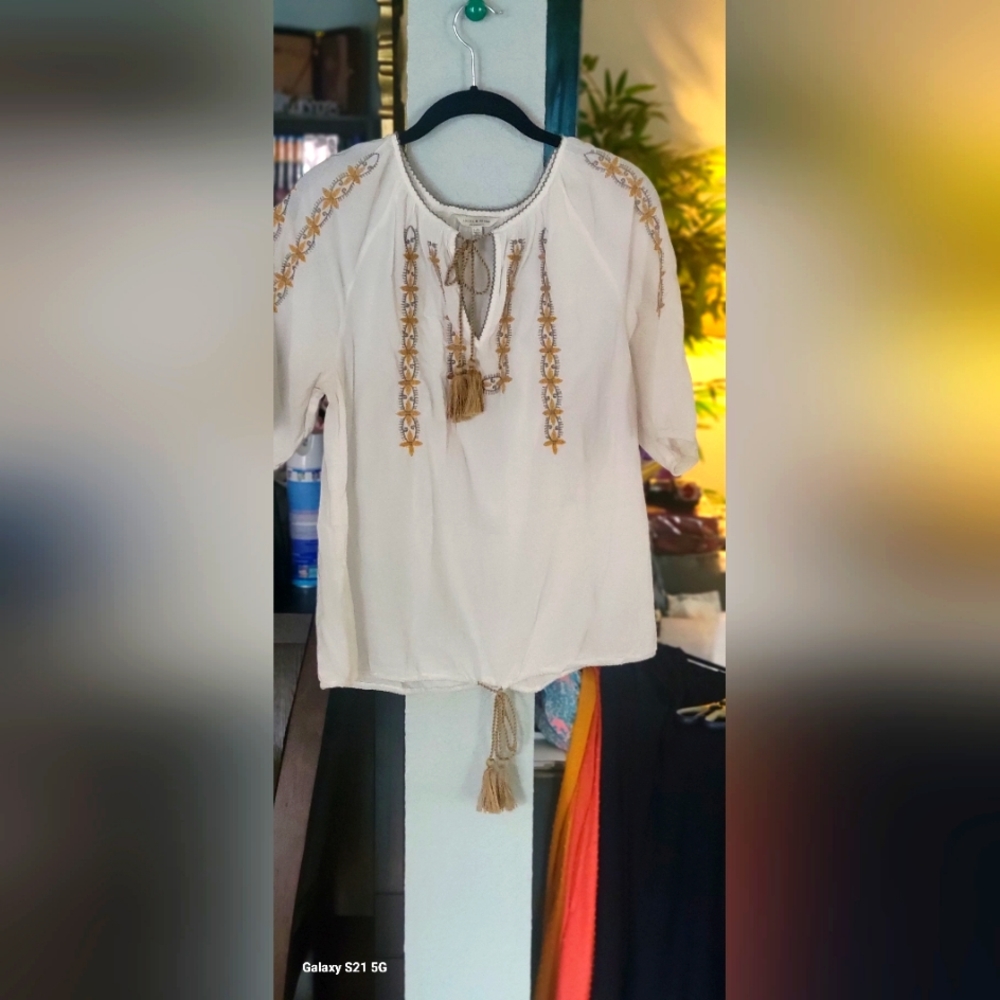 Lucky Brand White Peasant Lg.Shirt